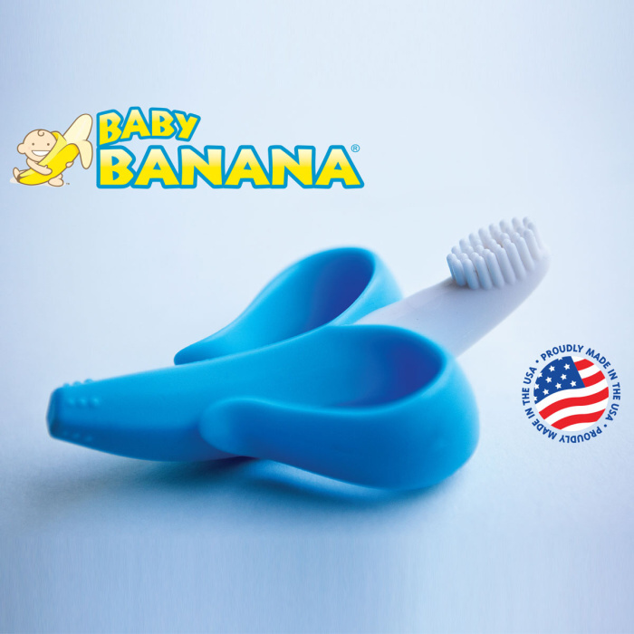 Baby Banana Brush první kartáček - detail banán/modrý
